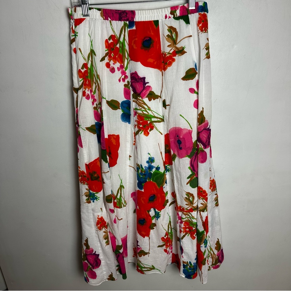White Floral Maxi Skirt with Red & Pink Blooms - Picture 3 of 11